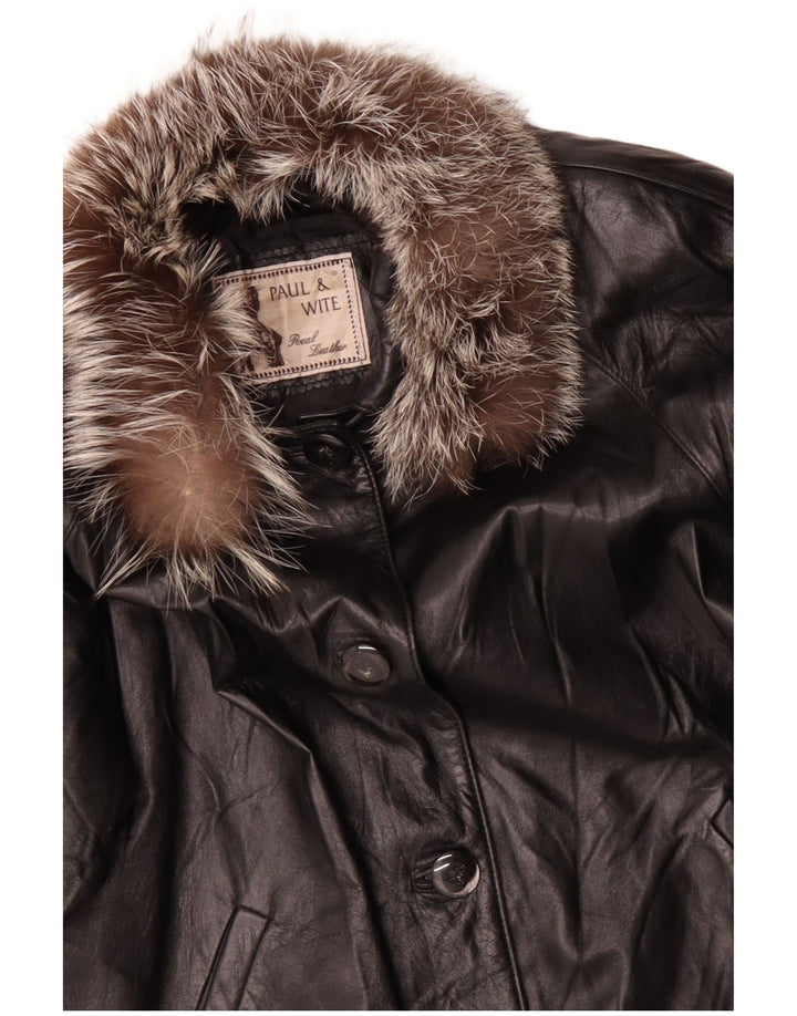 PAUL & WITE Womens Leather Coat UK 20 2XL Black Leather