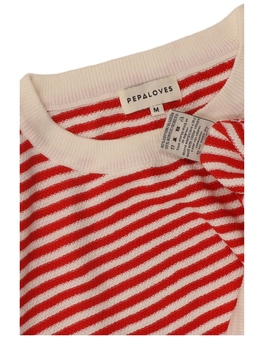 PEPALOVES Womens Crew Neck Jumper Sweater UK 14 Medium Red Striped