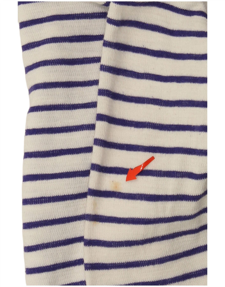 JOULES Womens Crop Open Cardigan Sweater UK 8 Small White Striped Cotton