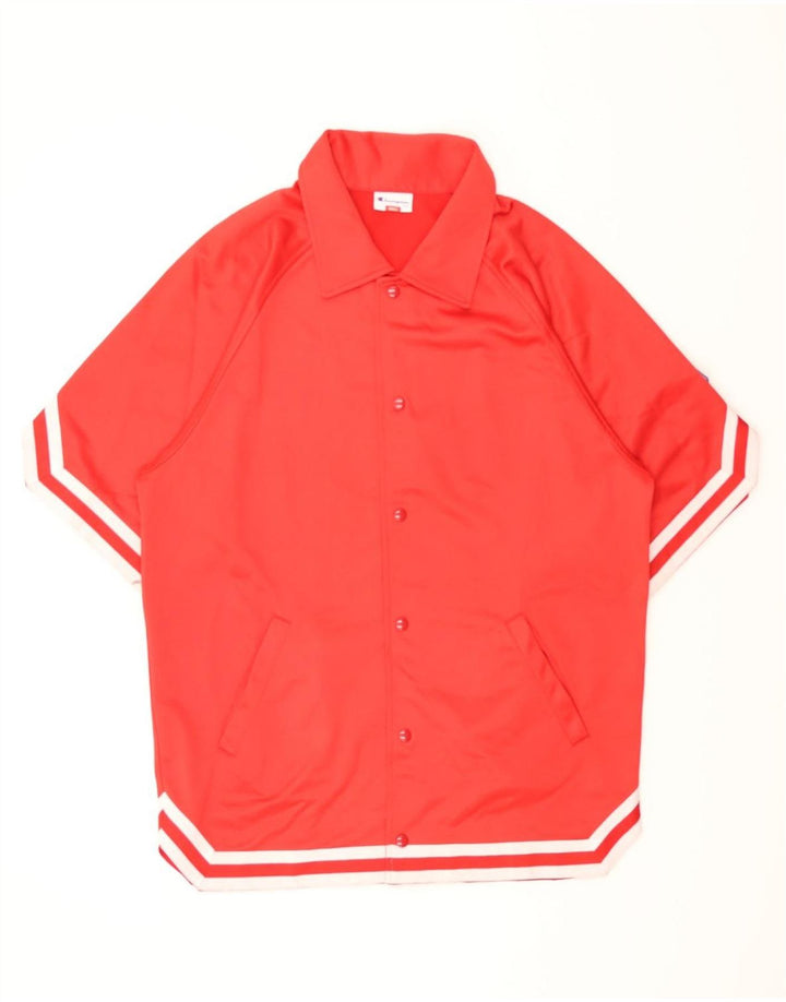 CHAMPION Mens Short Sleeve Shirt Small Red Striped Polyester Vintage Champion and Second-Hand Champion from Messina Hembry 