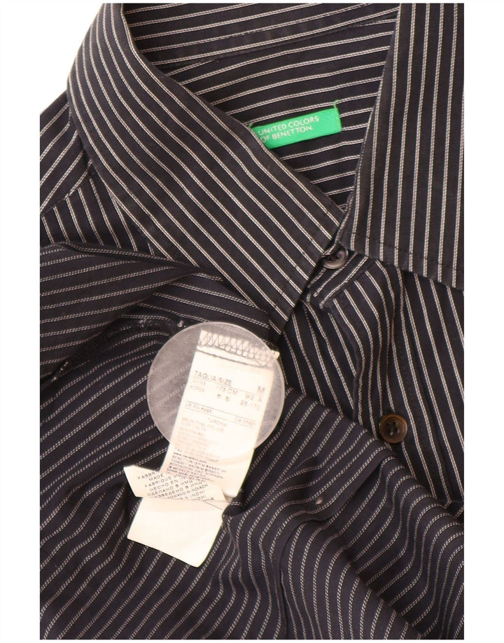 BENETTON Mens Shirt Medium Black Pinstripe Cotton