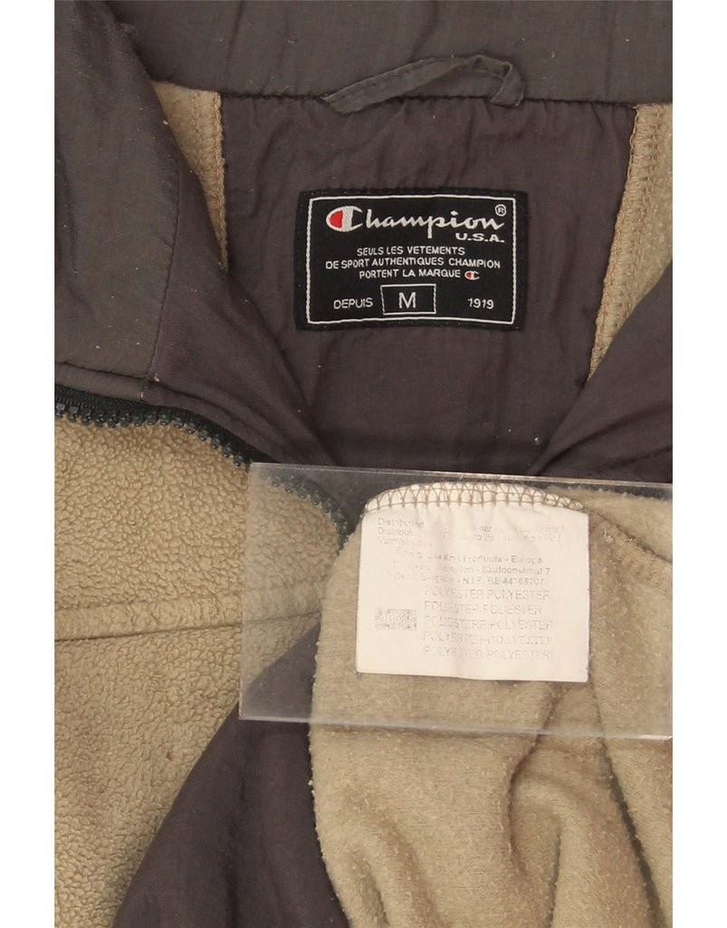CHAMPION Mens Zip Neck Fleece Jumper Medium Beige Polyester Vintage Champion and Second-Hand Champion from Messina Hembry 