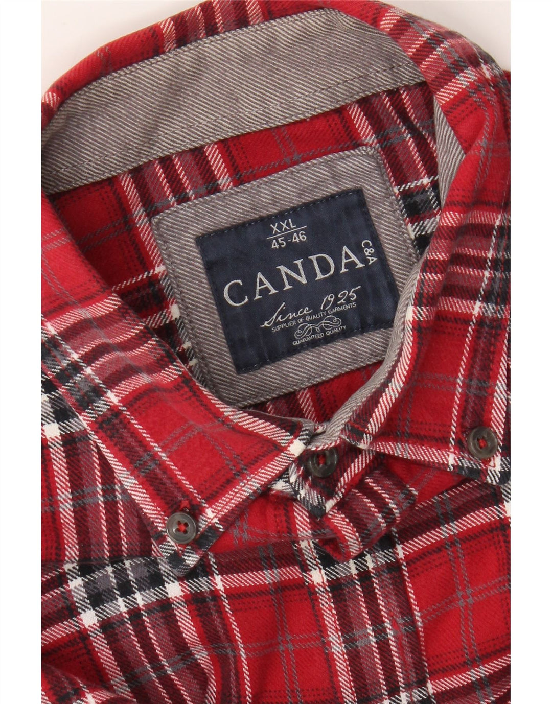 CANDA Mens Flannel Shirt Size 45/46 2XL Red Check Cotton