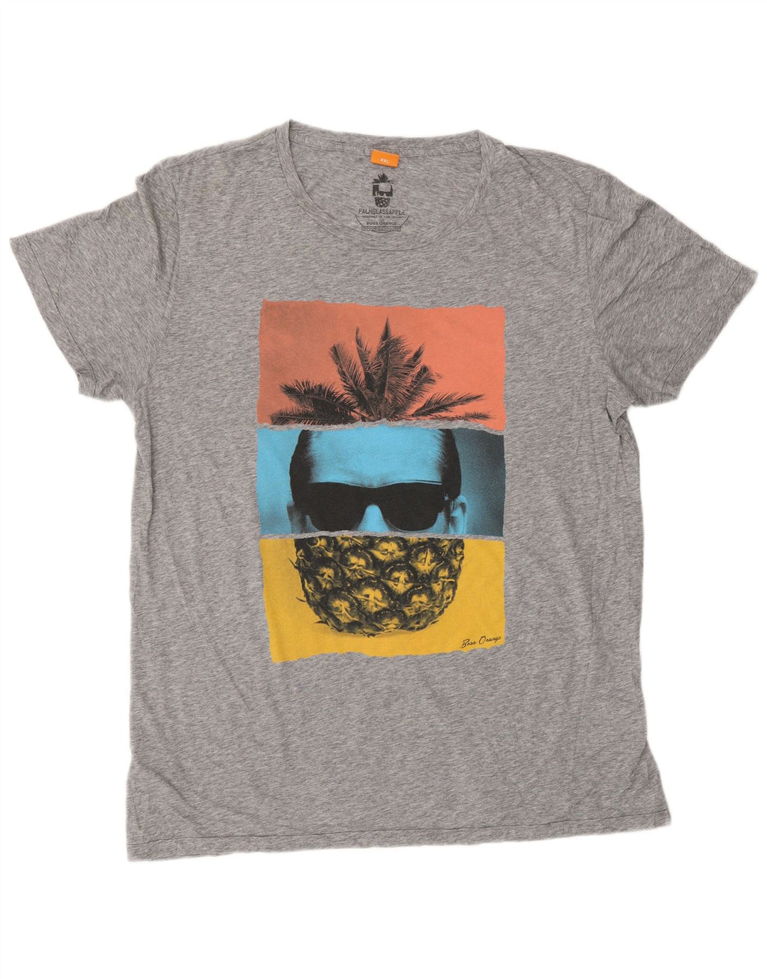 HUGO BOSS Mens Graphic T-Shirt Top 2XL Grey Flecked