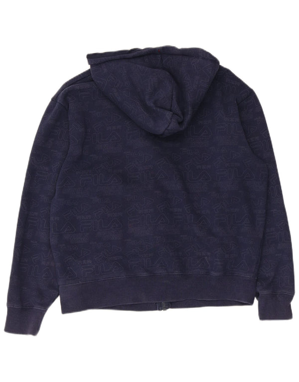 Fila Womens Graphic Zip Hoodie Sweater UK 14 Medium Navy Blue Cotton
