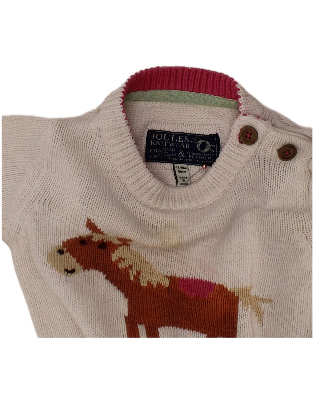 JOULES Baby Girls Boat Neck Jumper Sweater 12-18 Months White Animal Print