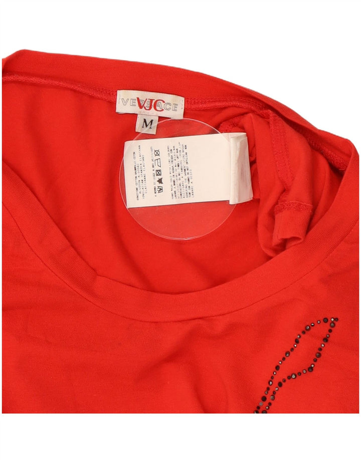 Versace Womens Graphic Top Long Sleeve UK 12 Medium Red Cotton