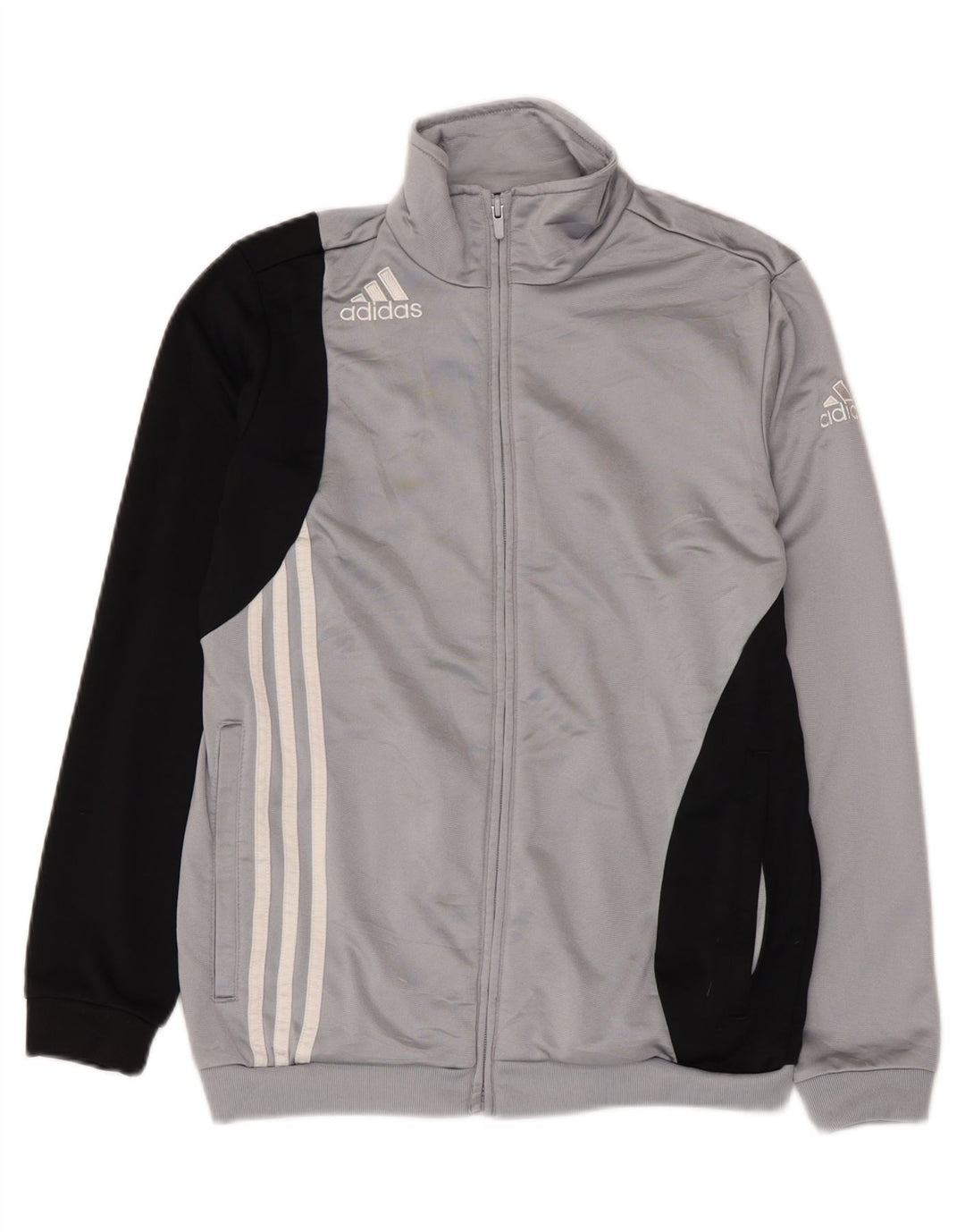 ADIDAS Boys Tracksuit Top Jacket 13-14 Years Grey Colourblock Polyester