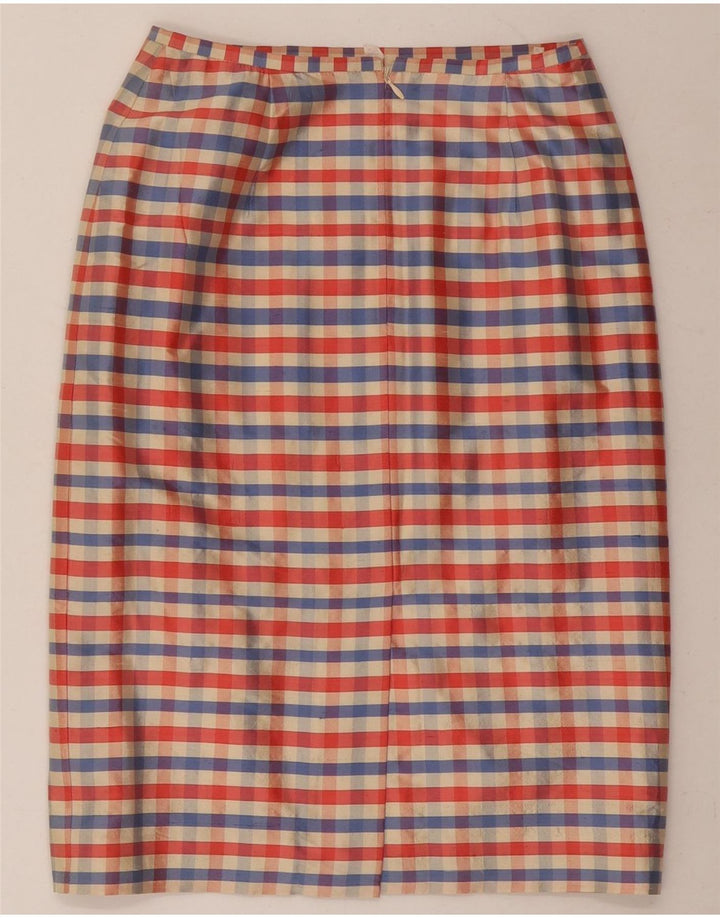 VINTAGE Womens Pencil Skirt UK 8 Small W26  Multicoloured Check Silk