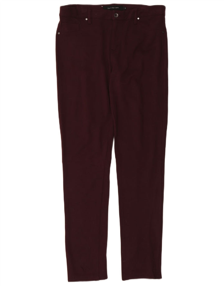 CALVIN KLEIN Womens High Waist Casual Trousers US 14 XL W34 L34 Burgundy