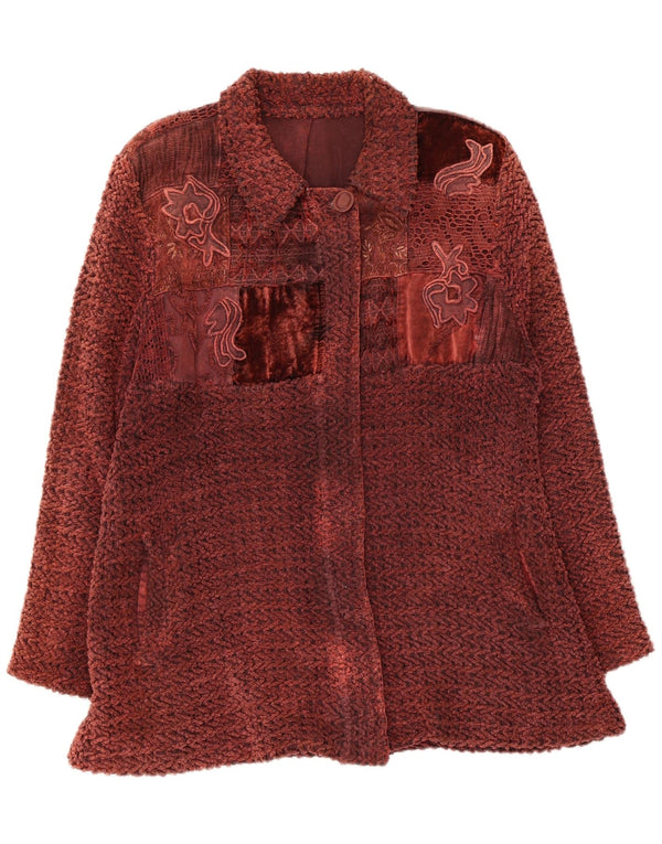 Vintage Womens Bomber Jacket UK 14 Medium Maroon Floral