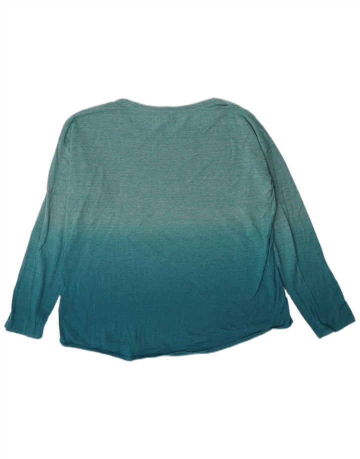 Fat Face Womens Top Long Sleeve UK 14 Large Turquoise Colourblock Cotton