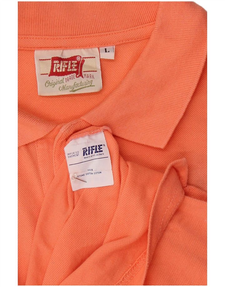 RIFLE Mens Polo Shirt Large Orange Cotton