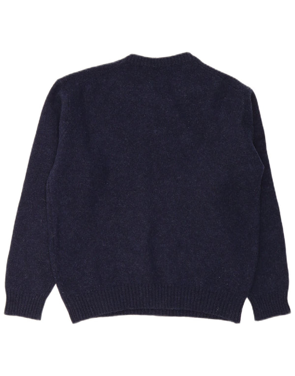 BENETTON Womens Crew Neck Jumper Sweater UK 16 Large Navy Blue Wool