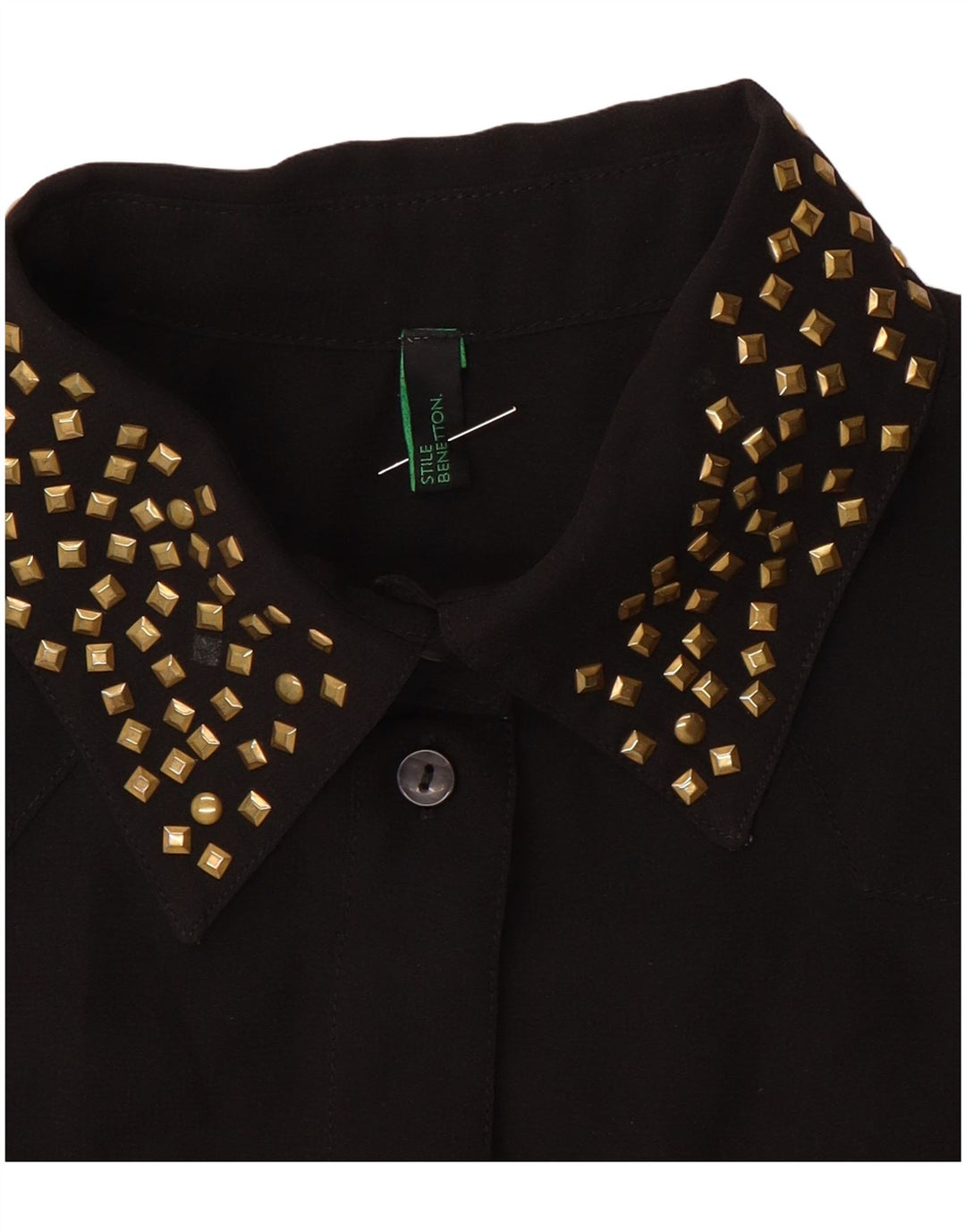 Benetton Womens Sleeveless Shirt Blouse UK 10 Small Black