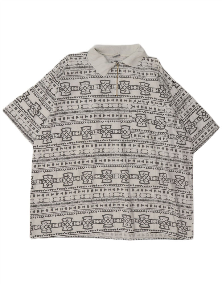 JOHN F GEE Mens Short Sleeve Pullover Shirt 2XL White Geometric Cotton