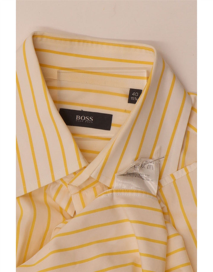 HUGO BOSS Mens Shirt Size 40 15 3/4 Medium Yellow Striped Cotton