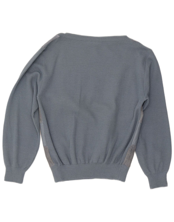 De Pletrl Mens Suede Boat Neck Jumper Sweater IT 52 Large Blue Colourblock