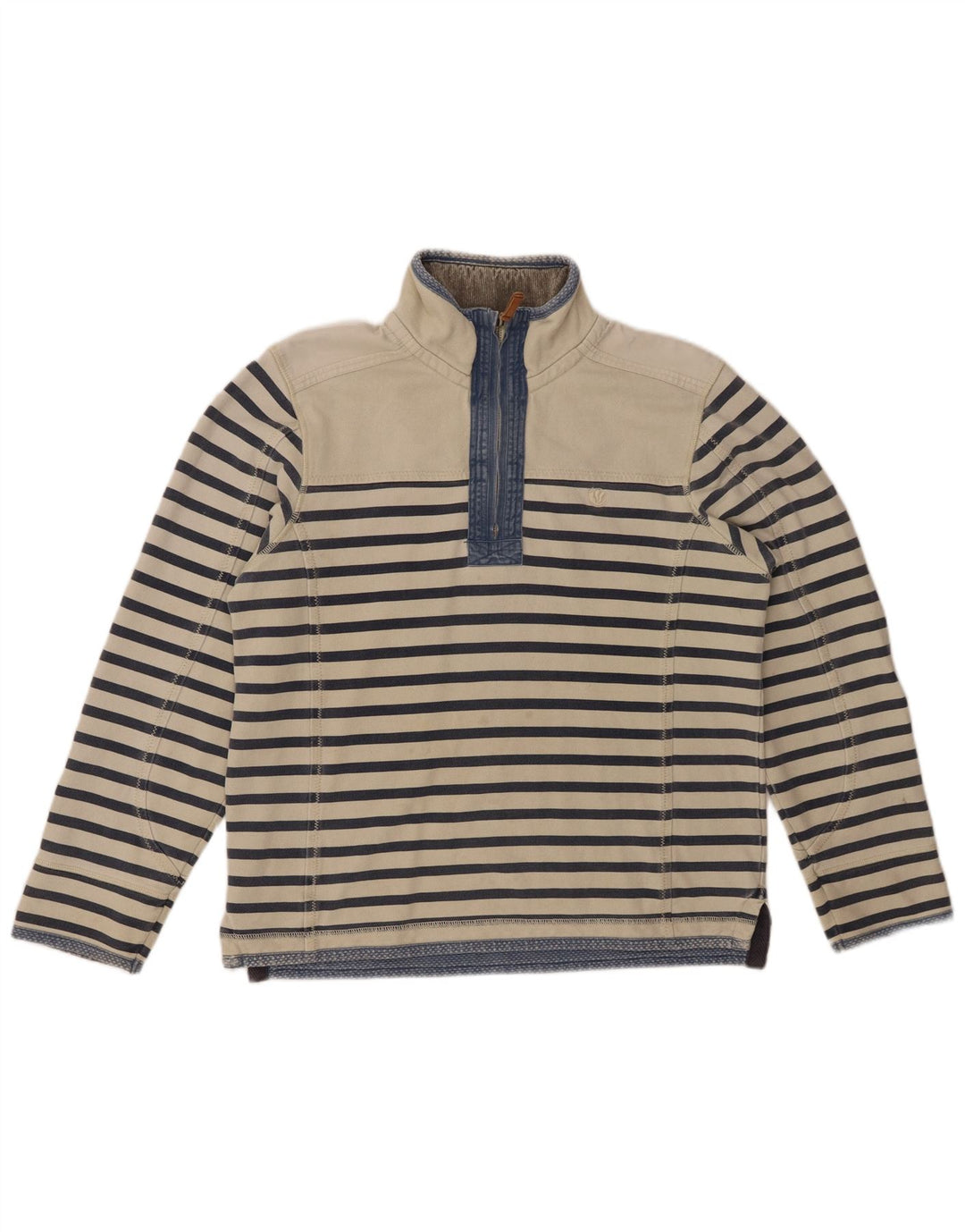 FAT FACE Mens Zip Neck Sweatshirt Jumper Small Off White Striped Cotton