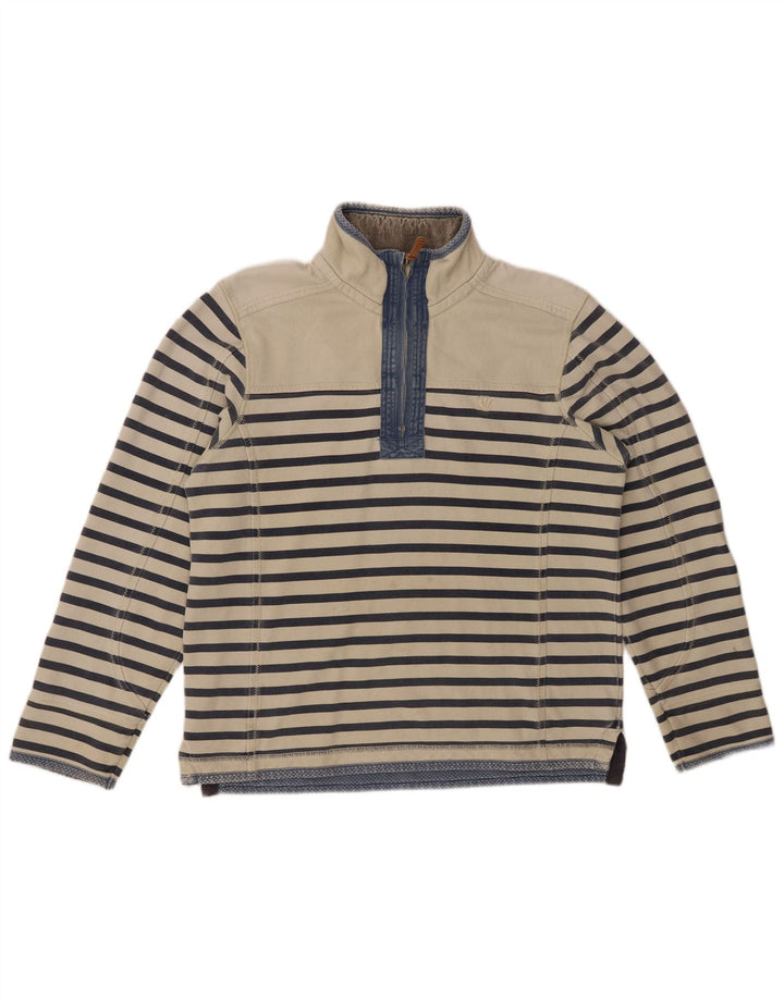 FAT FACE Mens Zip Neck Sweatshirt Jumper Small Off White Striped Cotton
