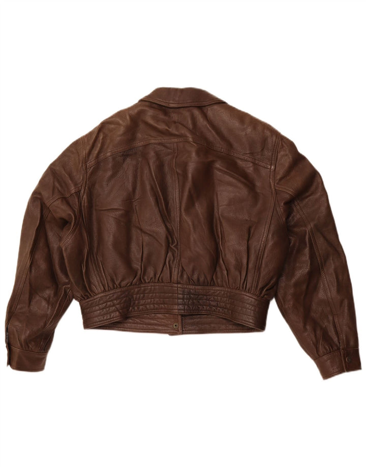 VINTAGE Womens Crop Leather Jacket IT 42 Medium Brown Leather