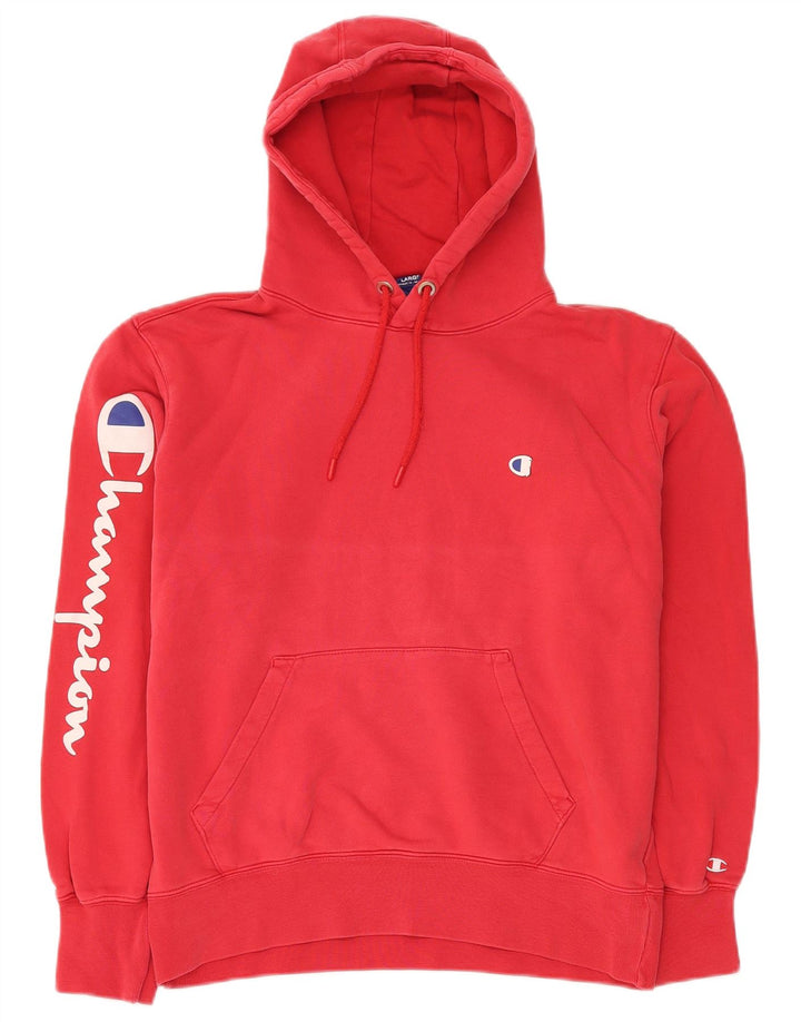 CHAMPION Mens Graphic Hoodie Jumper Large Red