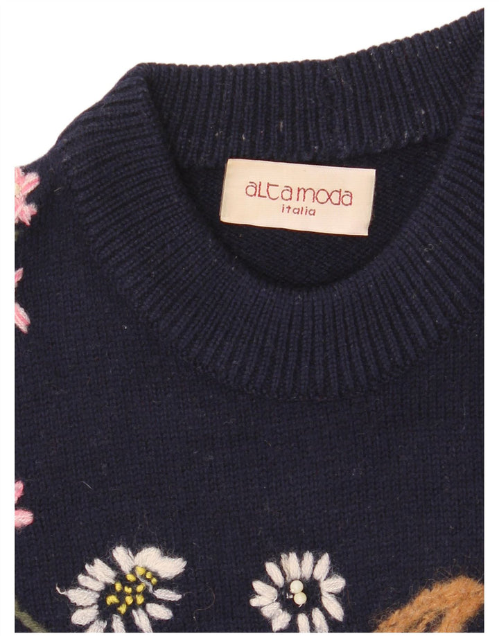 ALTA MODA Womens Crew Neck Jumper Sweater UK 16 Large Navy Blue Floral