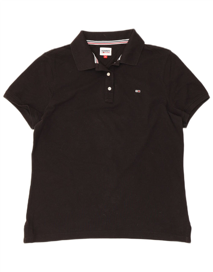 TOMMY HILFIGER Womens Polo Shirt UK 14 Medium Black Cotton