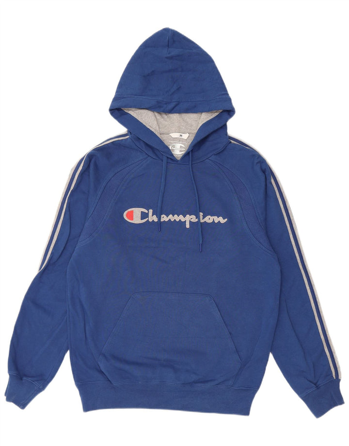 CHAMPION Mens Graphic Hoodie Jumper Medium Blue Cotton