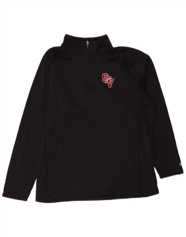 Champion Mens Zip Neck Pullover Tracksuit Top Large Black Polyester