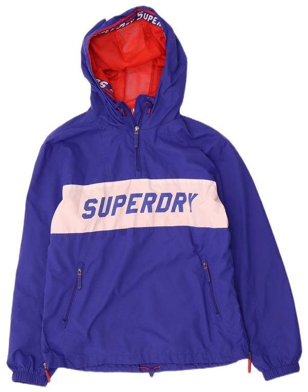 Superdry Mens Graphic Hooded Anorak Jacket UK 36 Small Blue Colourblock