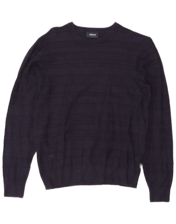 Armani Womens Boat Neck Jumper Sweater UK 10 Small Navy Blue Striped