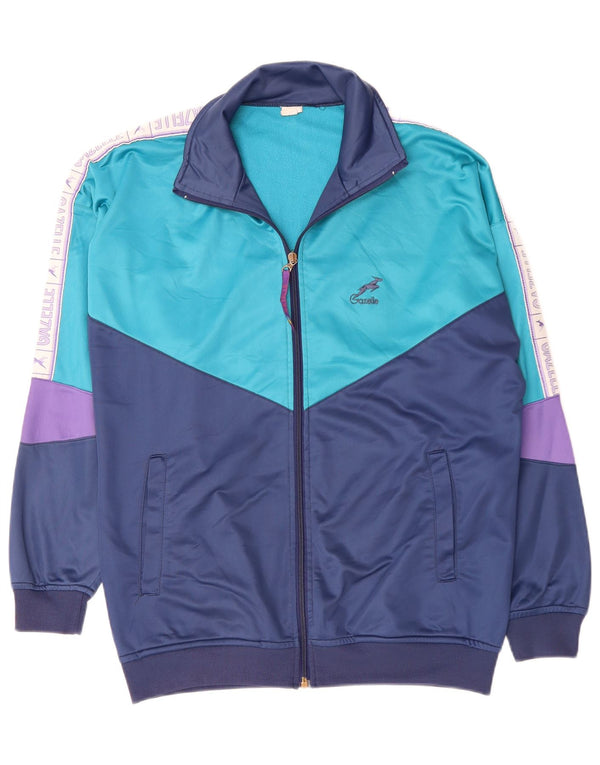 GAZELLE Mens Graphic Tracksuit Top Jacket XL Navy Blue Colourblock