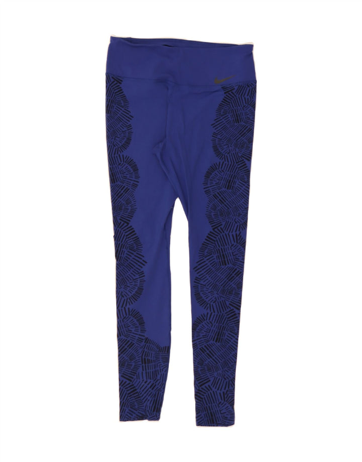 NIKE Womens Dri Fit Leggings UK 12 Medium Blue Geometric Nylon Vintage Nike and Second-Hand Nike from Messina Hembry 