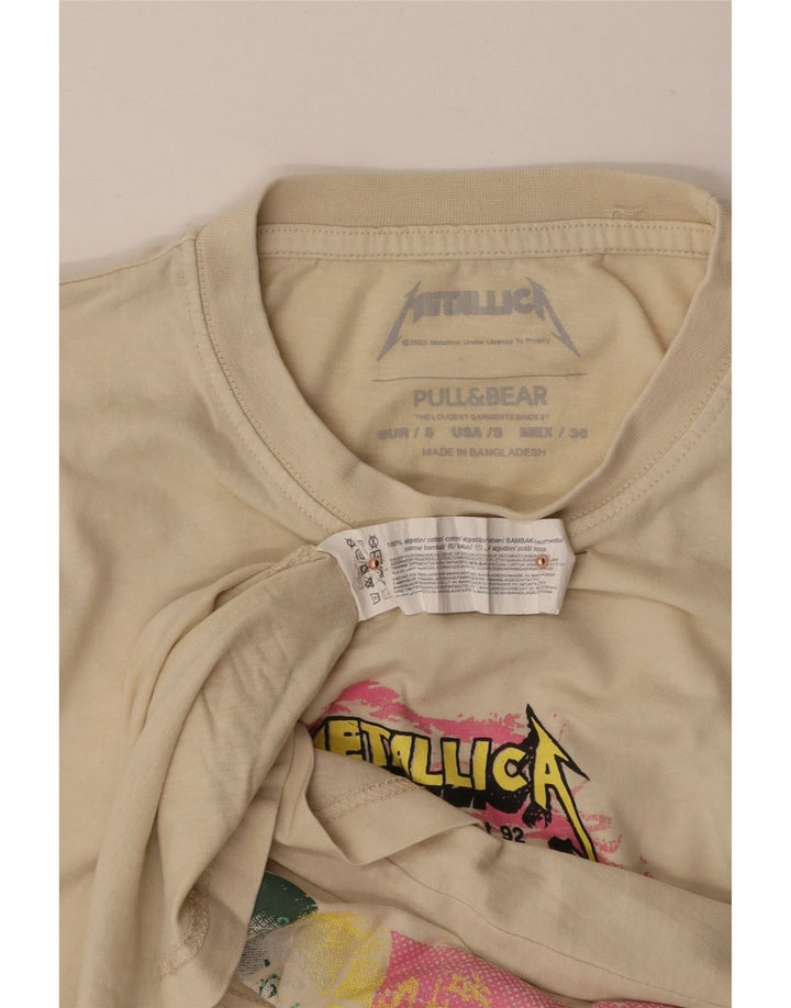 PULL & BEAR Mens Metallica Graphic T-Shirt Top Small Beige Cotton