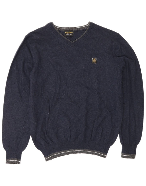 REFRIGIWEAR Womens V-Neck Jumper Sweater UK 16 Large Navy Blue Wool