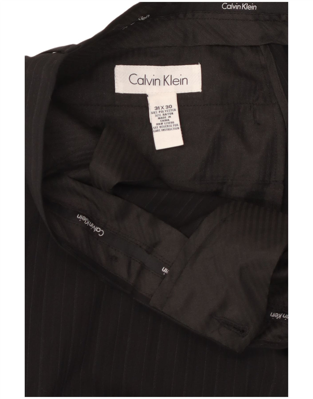 CALVIN KLEIN Mens Straight Suit Trousers W31 L30 Black Pinstripe Polyester