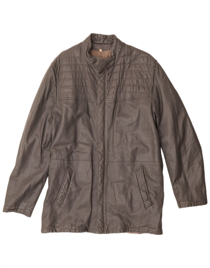 Vintage Mens Leather Jacket IT 50 Large Grey Leather