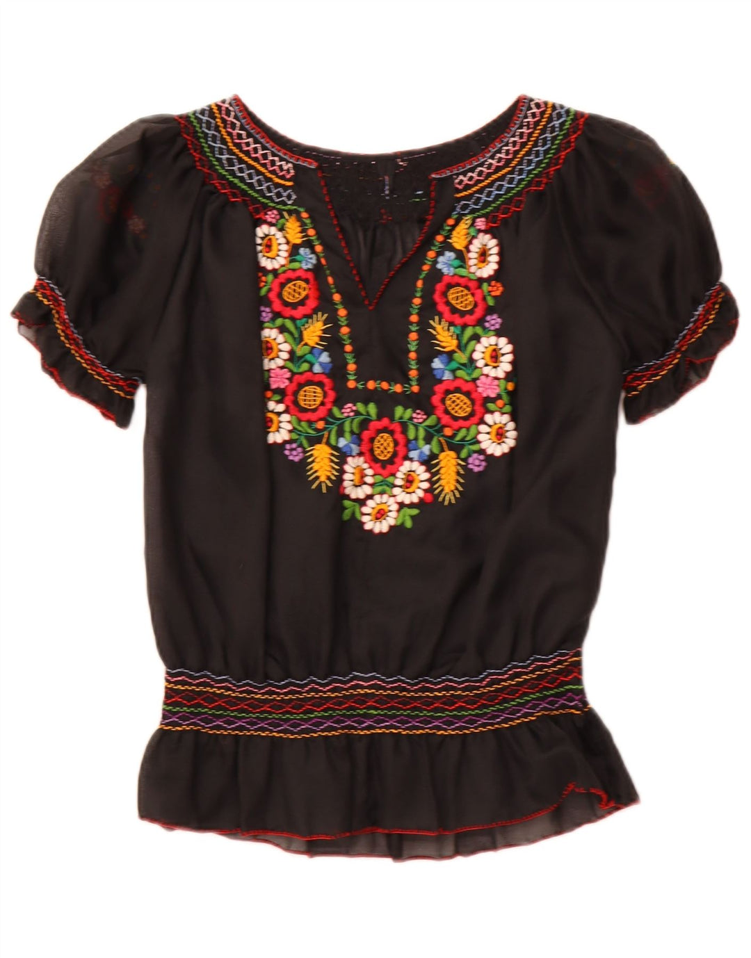 VINTAGE Womens See Through Blouse Top UK 16 Large Black Floral