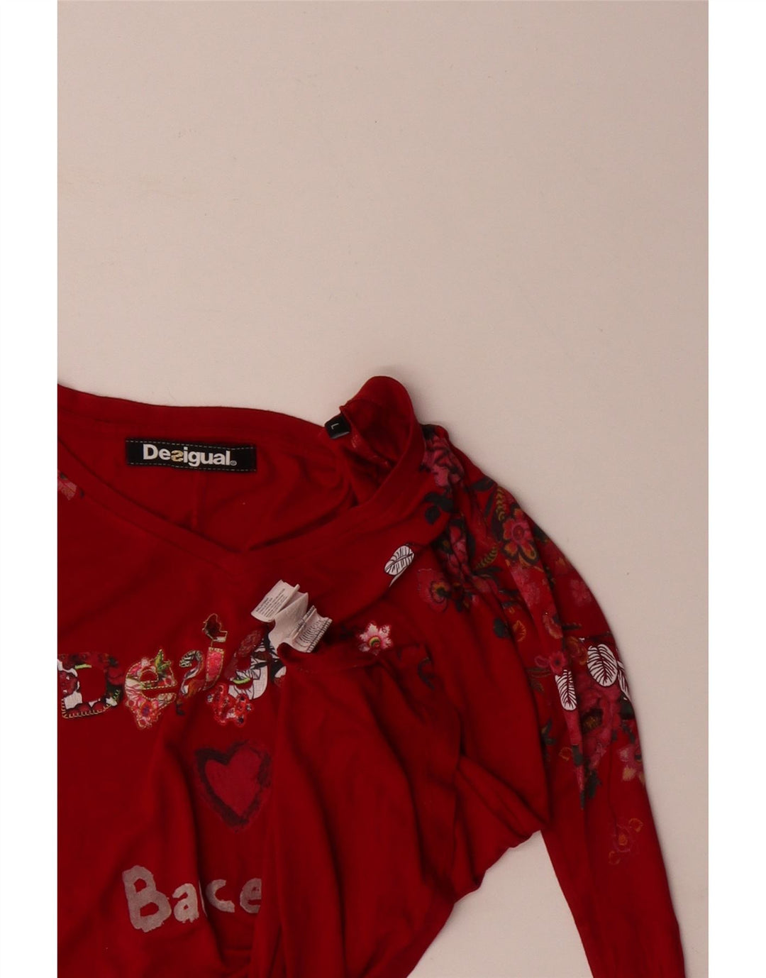 DESIGUAL Womens Barcelona Graphic Top Long Sleeve UK 16 Large Red Heart