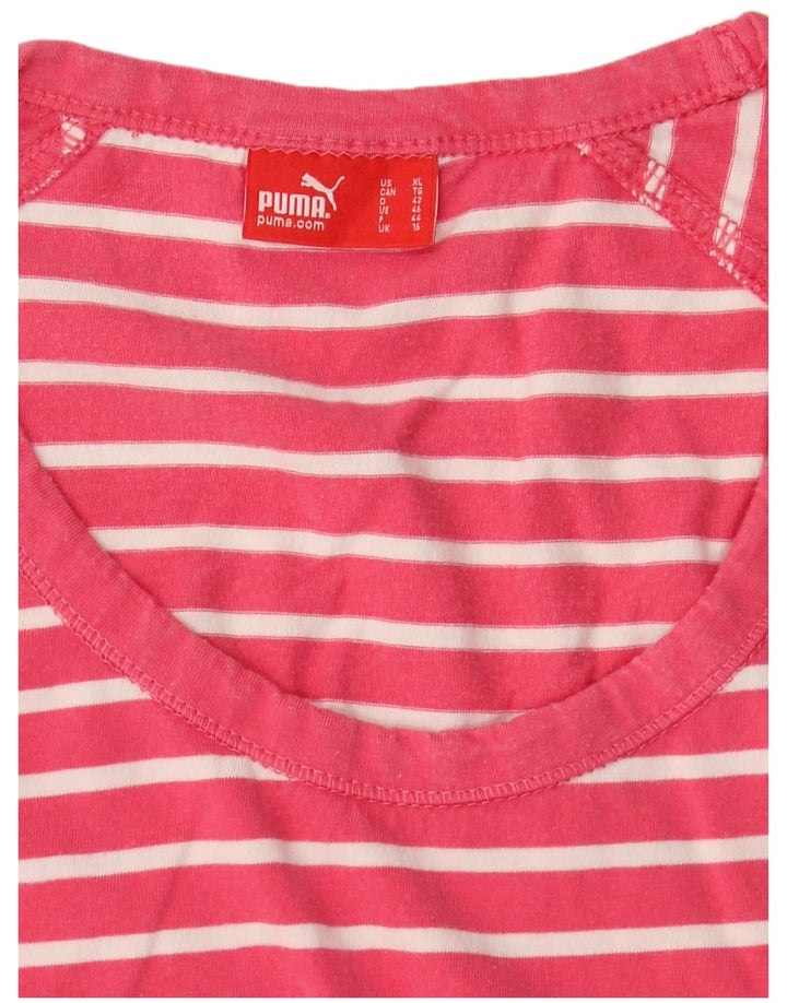 PUMA Womens Slim T-Shirt Top UK 16 Large Pink Striped
