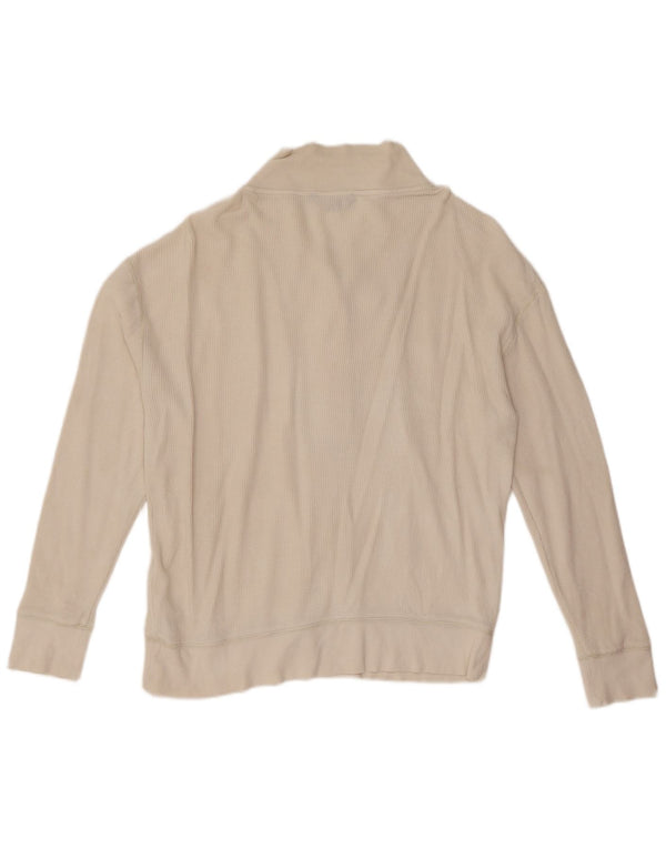 Ralph Lauren Womens Button Neck Sweatshirt Jumper UK 14 Medium White Cotton