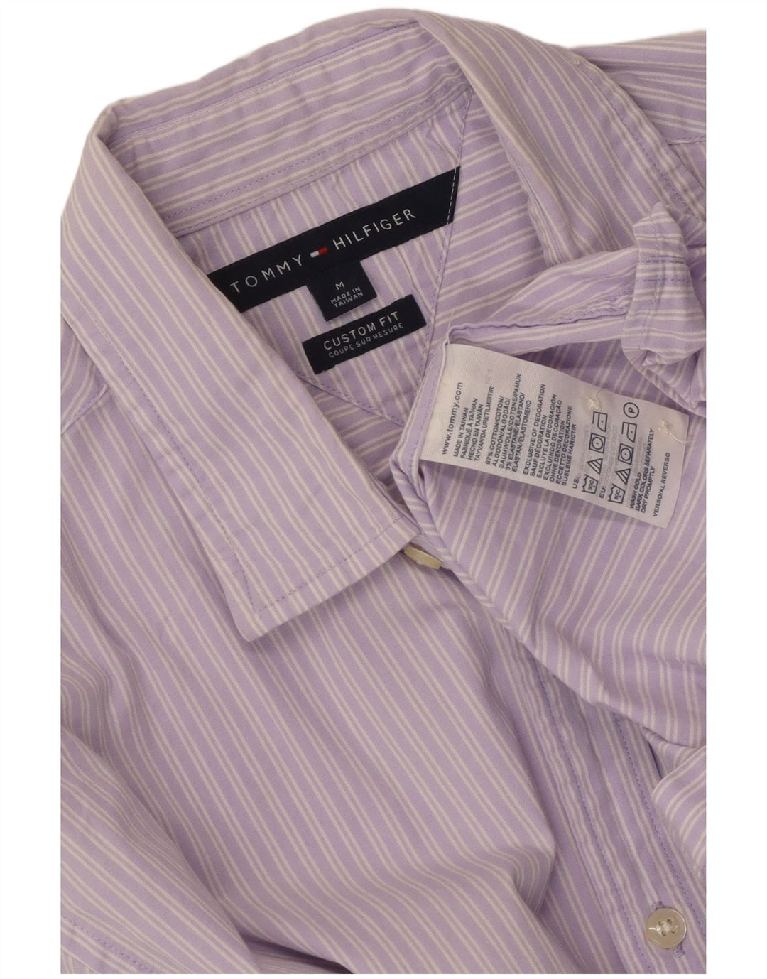 Tommy Hilfiger Mens Custom Fit Shirt Medium Purple Striped Cotton