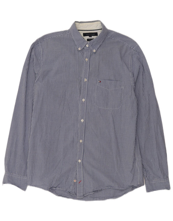 TOMMY HILFIGER Mens Regular Fit Shirt Large Blue Gingham Cotton