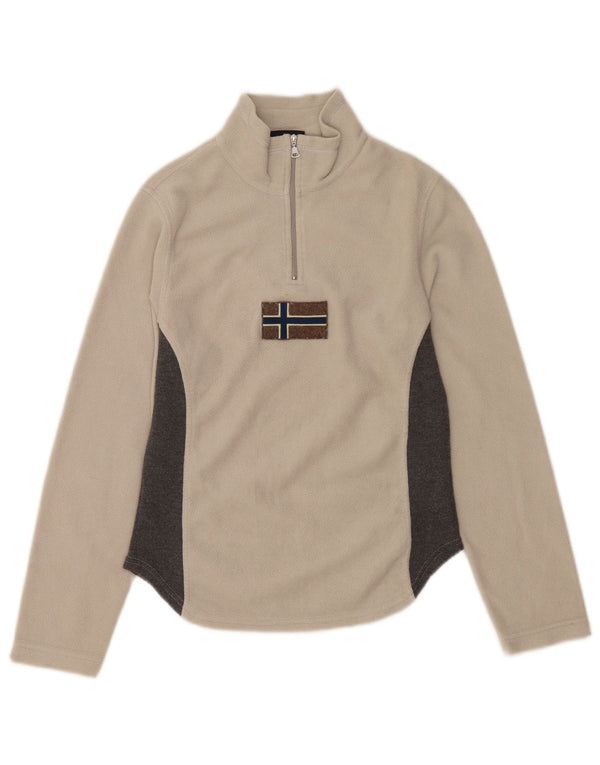 Napapijri Womens Graphic Fleece Jumper UK 12 Medium Grey Colourblock