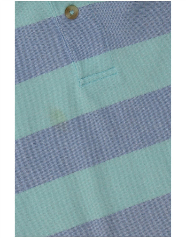 Izod Mens Polo Shirt Large Blue Striped Cotton