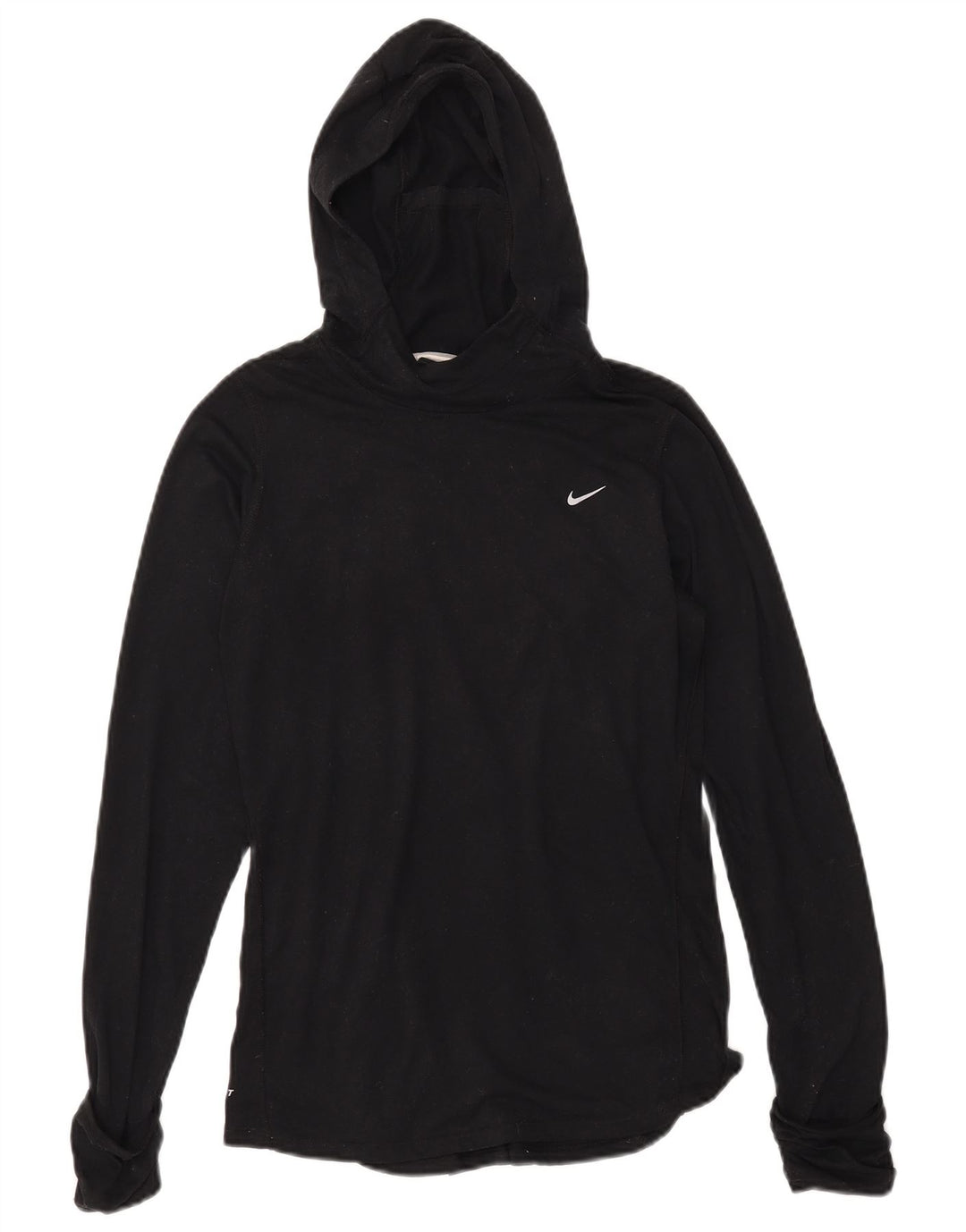 NIKE Womens Dri Fit Hooded Top Long Sleeve UK 14 Medium Black Polyester