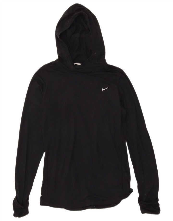 NIKE Womens Dri Fit Hooded Top Long Sleeve UK 14 Medium Black Polyester