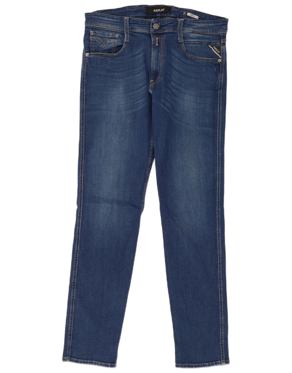 Replay Womens Anbass Slim Jeans W34 L32 Blue Cotton