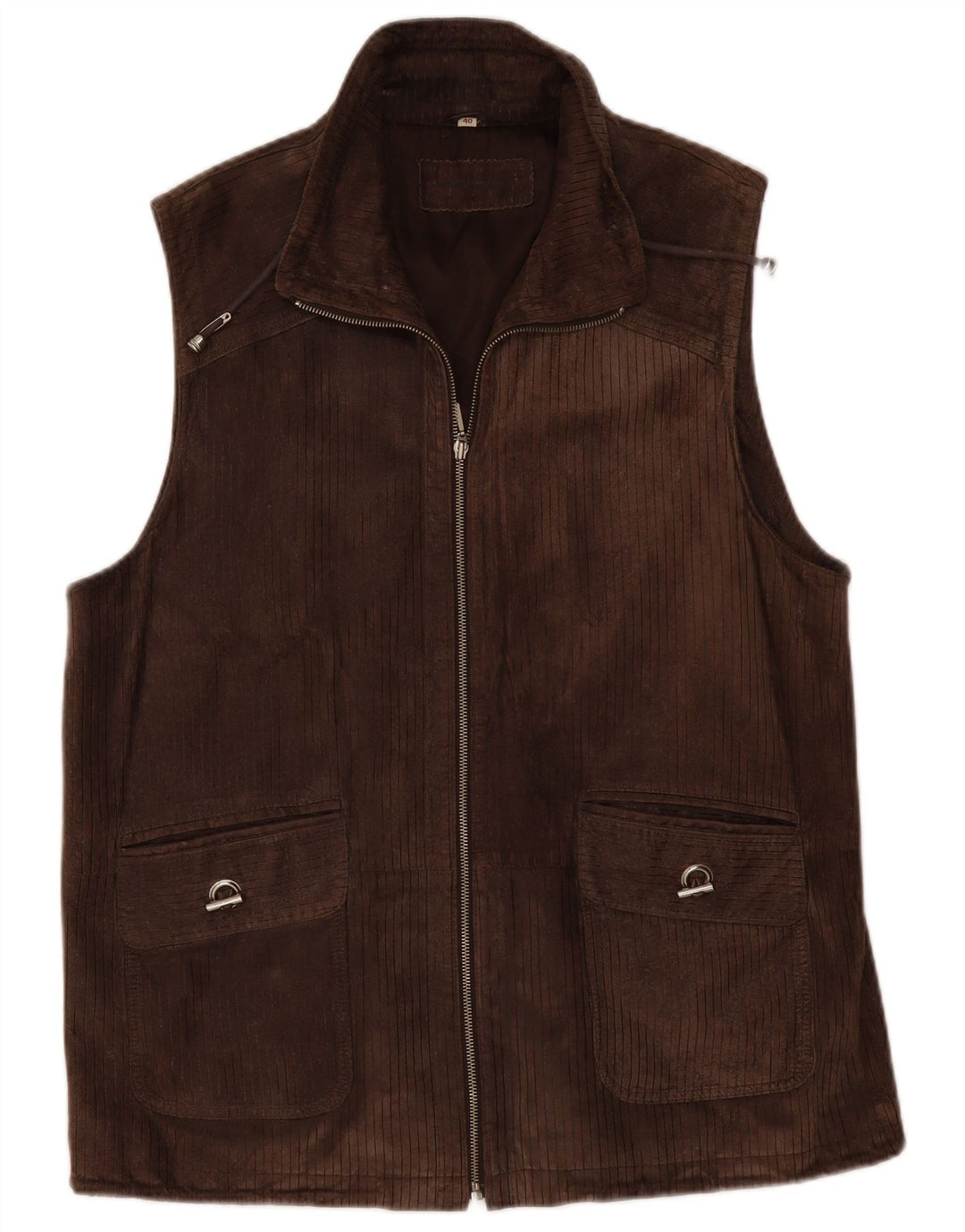 VINTAGE Mens Suede Gilet UK 40 Large Brown Leather